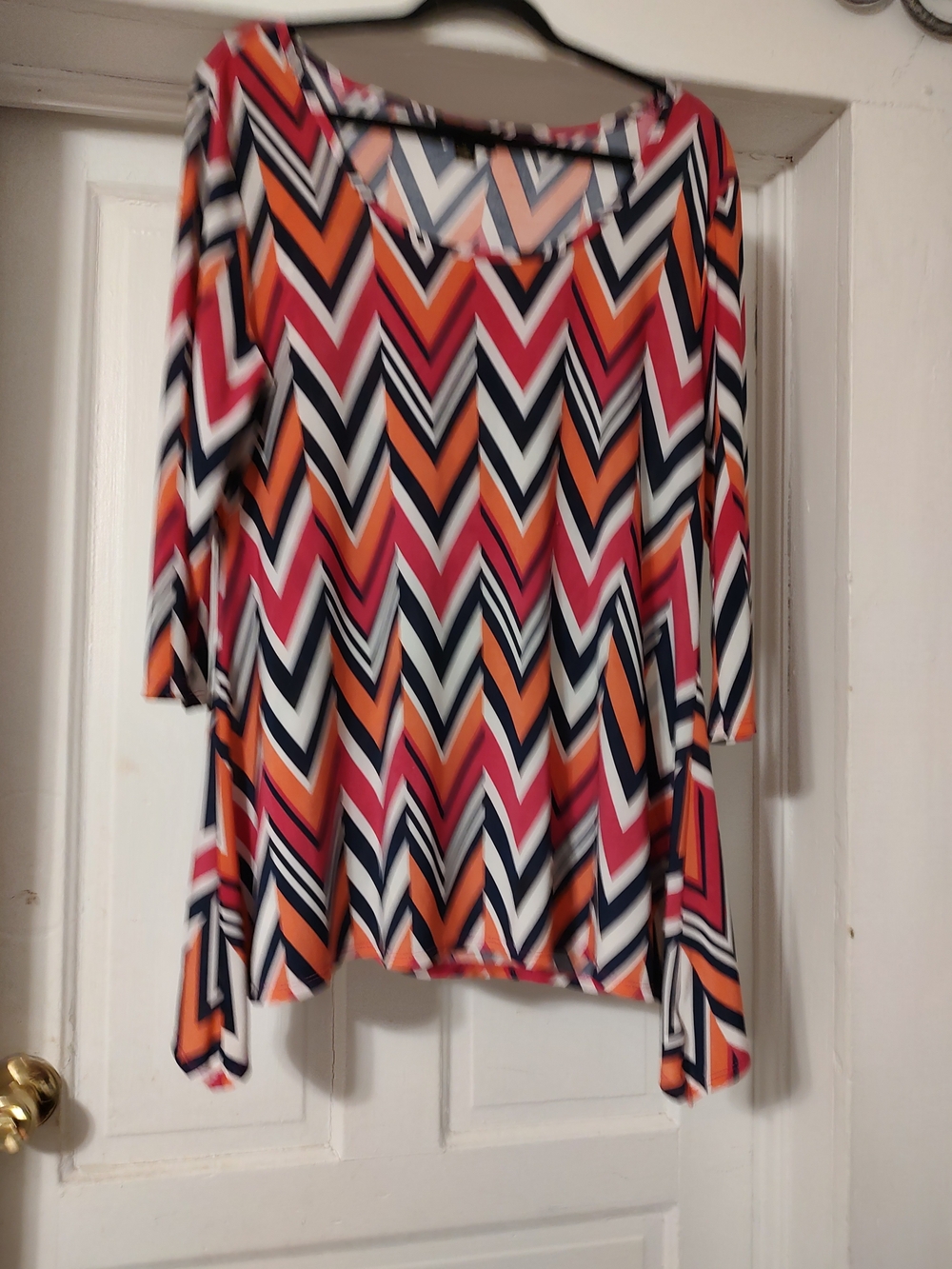 G Collection Chevron Tunic Top in Orange, Pink, Navy & White